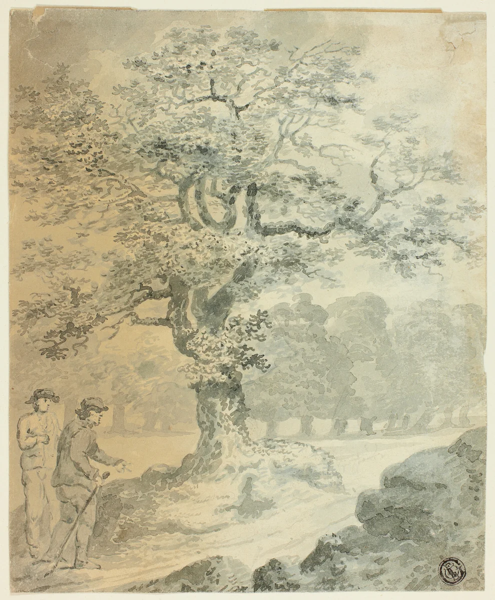 Landscape with Two Male Figures by Gilbert Stuart Newton, drawing, 1700-1799