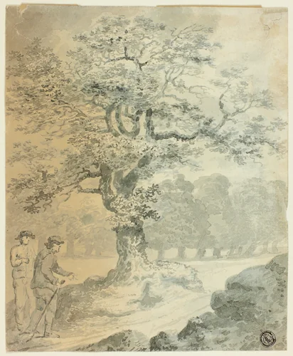 Landscape with Two Male Figures by Gilbert Stuart Newton, drawing, 1700-1799