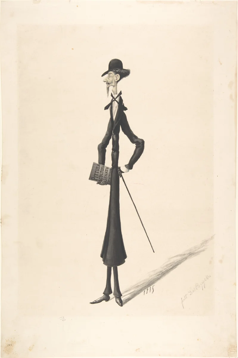 Caricature of a Tall Thin Man Carrying a Book by anonymous, drawing, 1885