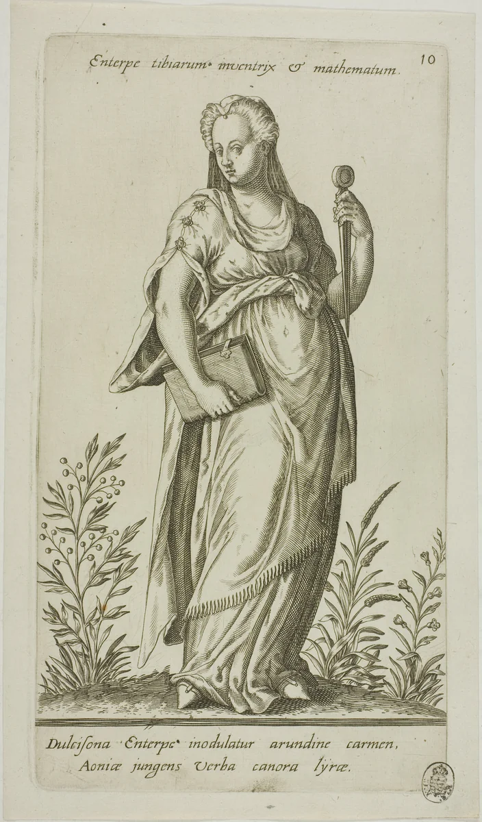 Enterpe, Muse of Music, plate 10 from Parnassus Biceps by Johann Theodor de Bry
Robert Boissard
Jean-Jacques Boissard, print, 1601