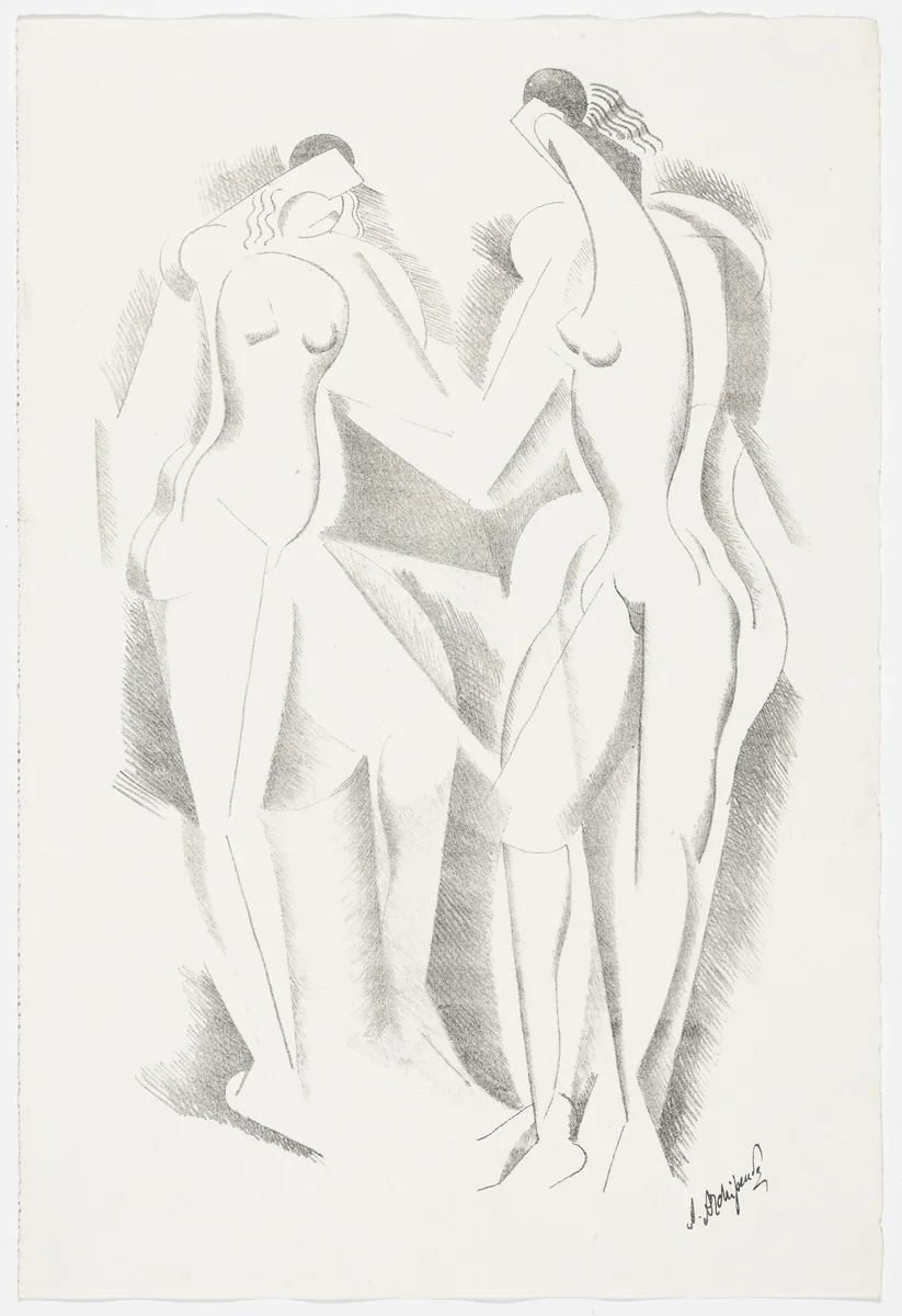 Untitled (Two Standing Figures) from the portfolio Alexandre Archipenko: Dreizehn Steinzeichnungen by Alexander Archipenko, print, 1921