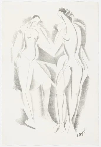 Untitled (Two Standing Figures) from the portfolio Alexandre Archipenko: Dreizehn Steinzeichnungen by Alexander Archipenko, print, 1921