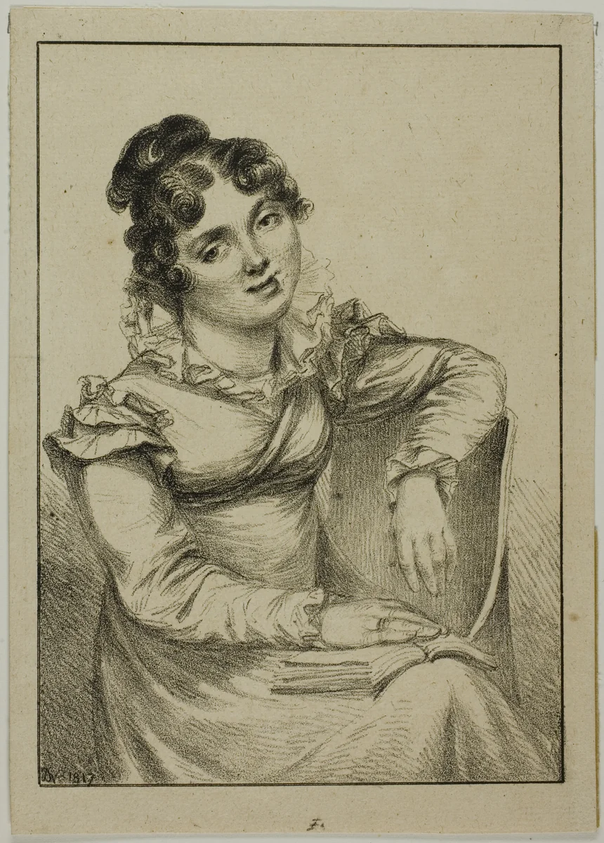 Seated Young Woman Holding an Open Book by Dominique Vivant Denon, print, 1817