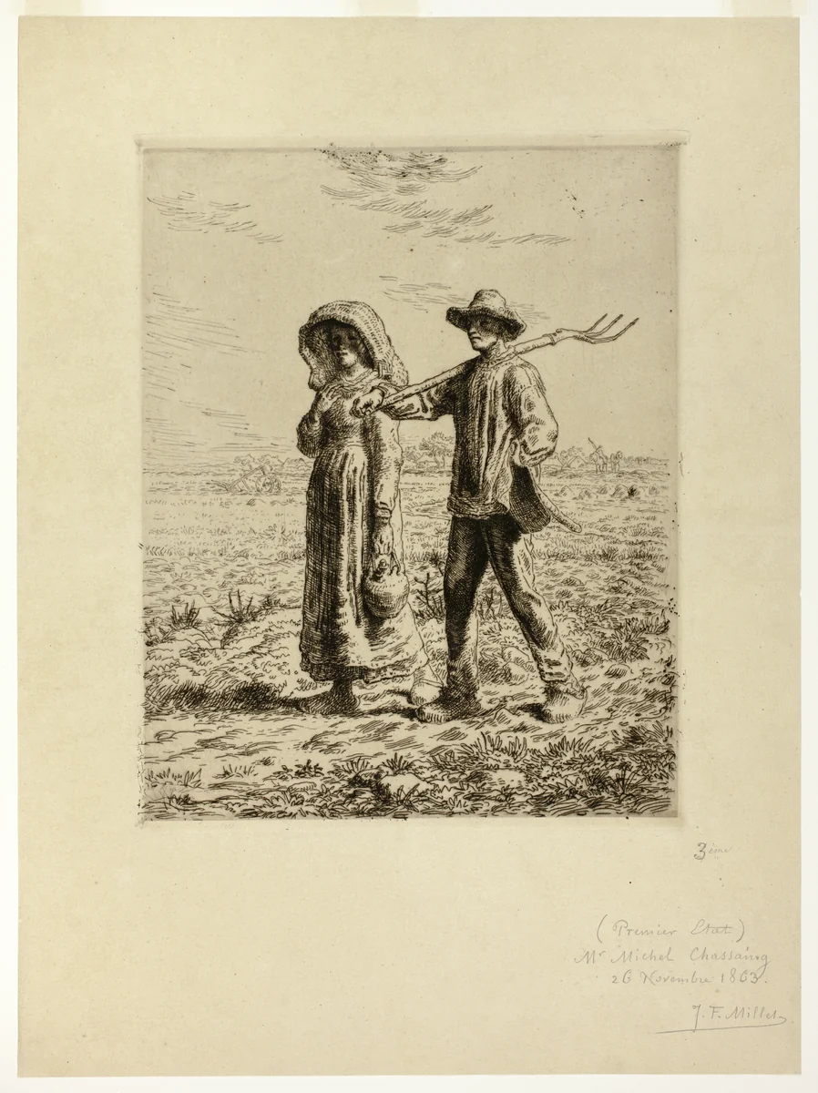 Peasants Going to Work by Jean-François Millet, print, 1863