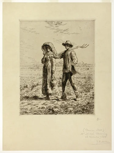 Peasants Going to Work by Jean-François Millet, print, 1863