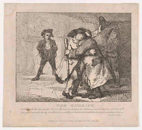 The Embrace (Picturesque Beauties of Boswell, Part the First) by Thomas Rowlandson, print, 1786