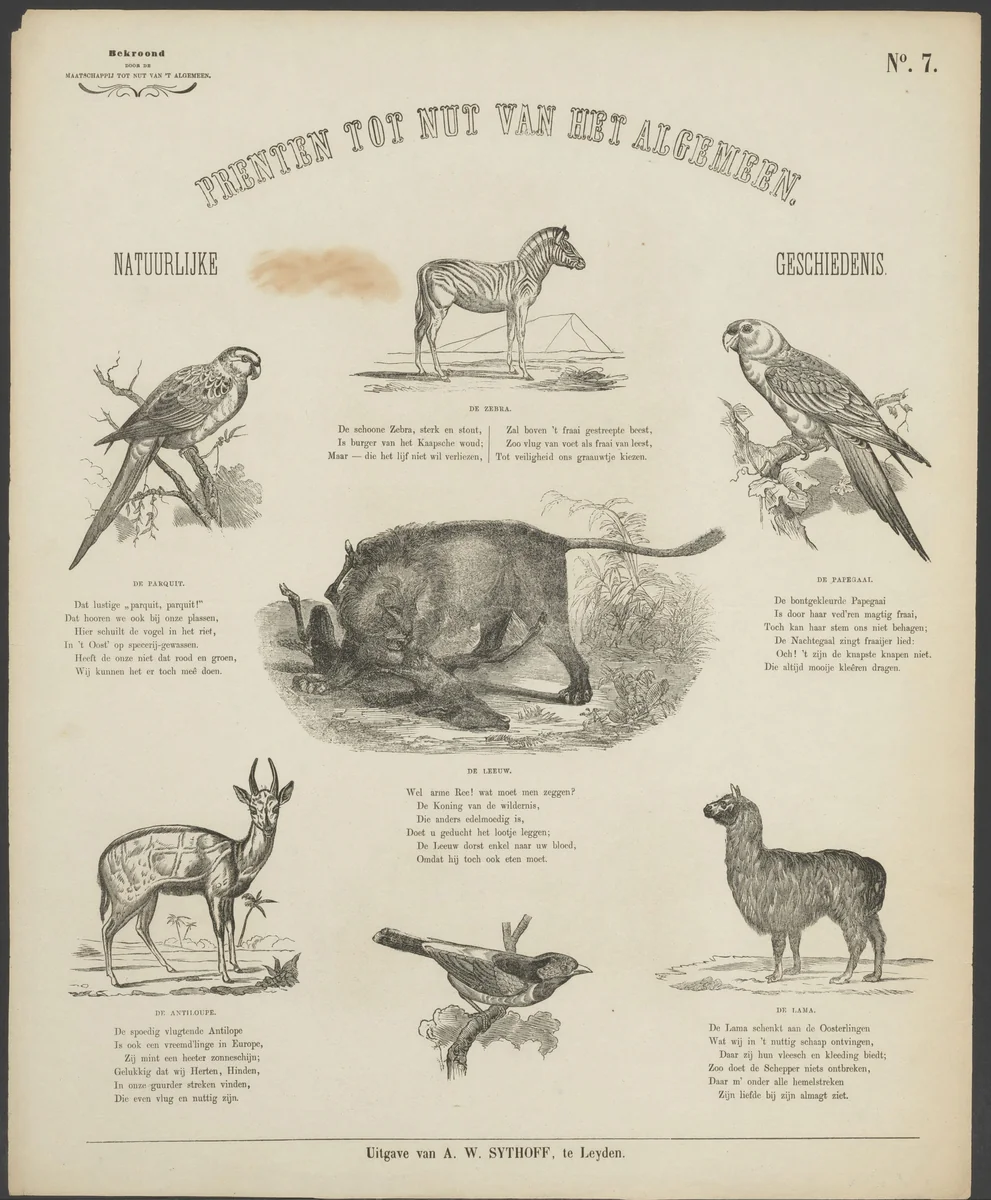 Vogels en zoogdieren by anonymous, print, 1851-1929