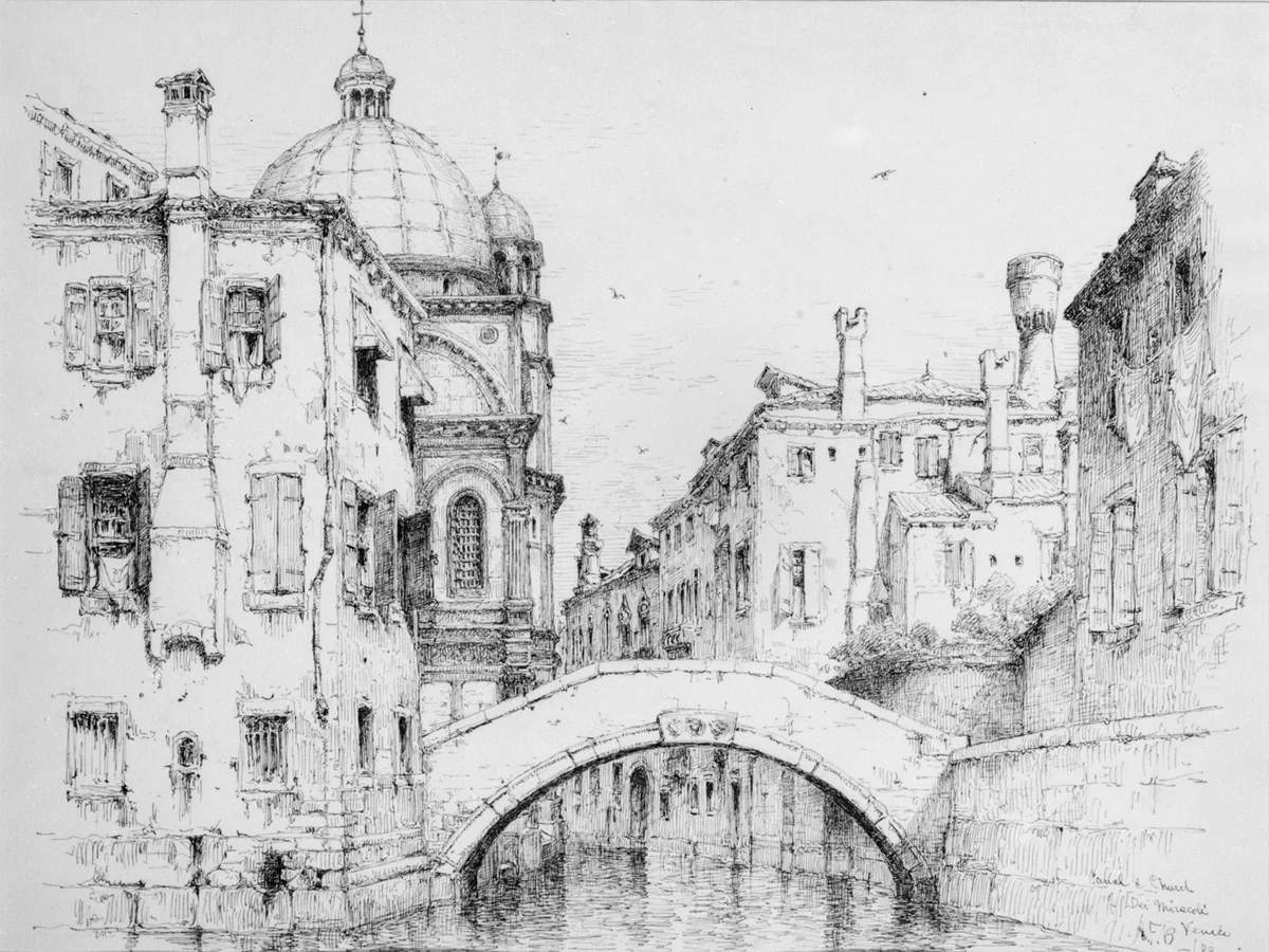Canal and Church of Santa Maria dei Miracoli, Venice by Andrew Fisher Bunner, artwork, 1883