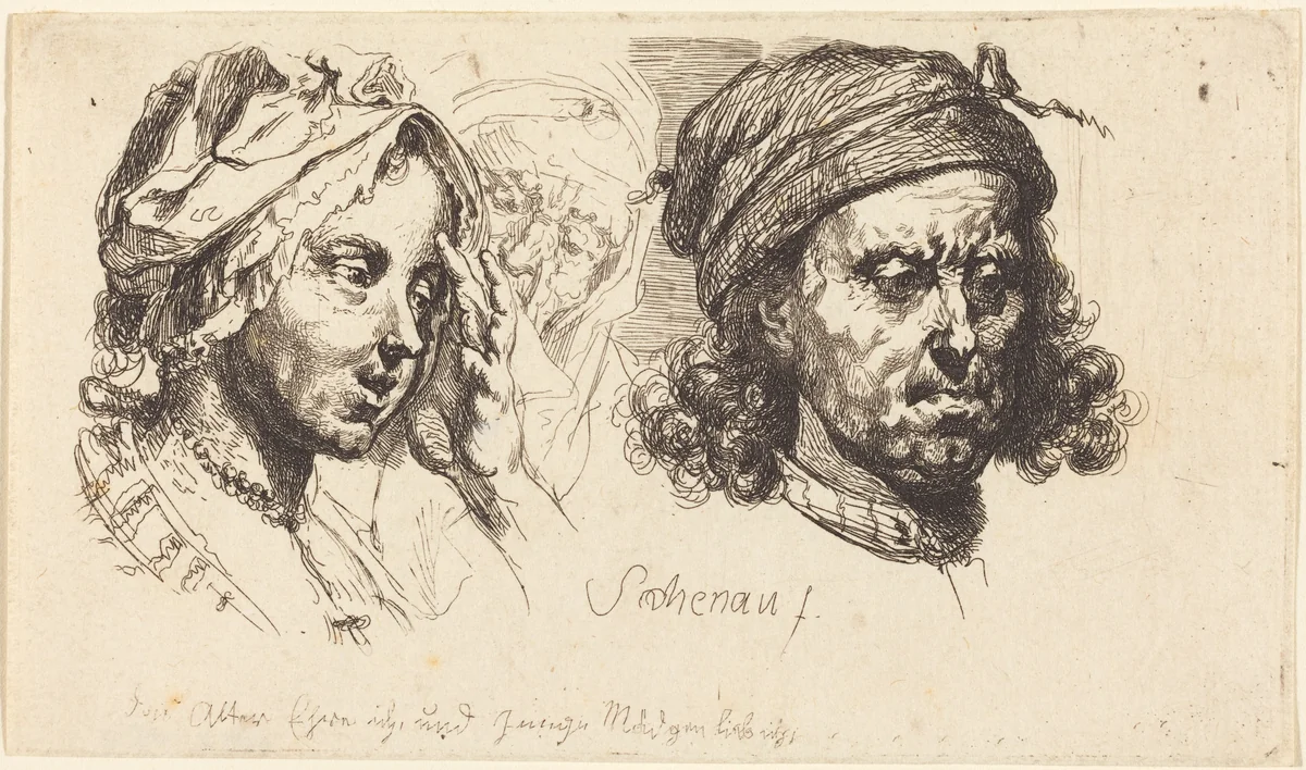 Young Woman, Old Woman, and Man with Long Hair by Johann Eleazar Schenau, portfolio, 1765