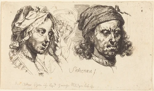Young Woman, Old Woman, and Man with Long Hair by Johann Eleazar Schenau, portfolio, 1765