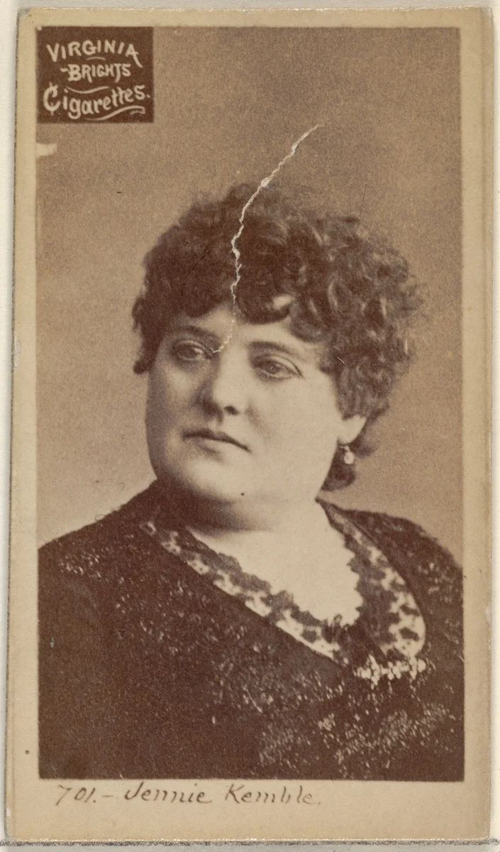Card 701, Jennie Kemble, from the Actors and Actresses series (N45, Type 2) for Virginia Brights Cigarettes by Allen & Ginter, photograph, 1885-1891