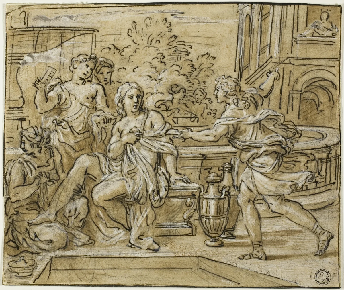 David and Bathsheba by Giuseppe Passeri, drawing, 1674-1714