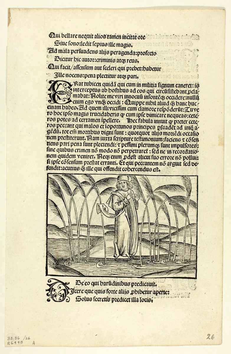 The Man Who Therefore Preached to the Reeds (recto) and The Armed Noble Who Presumed Much but Did Little (verso) from Fabulae et Vita (Fables and Life), Plate 26 from Woodcuts from Books of the 15th Century by Unknown Artist, print, 1492-1500
