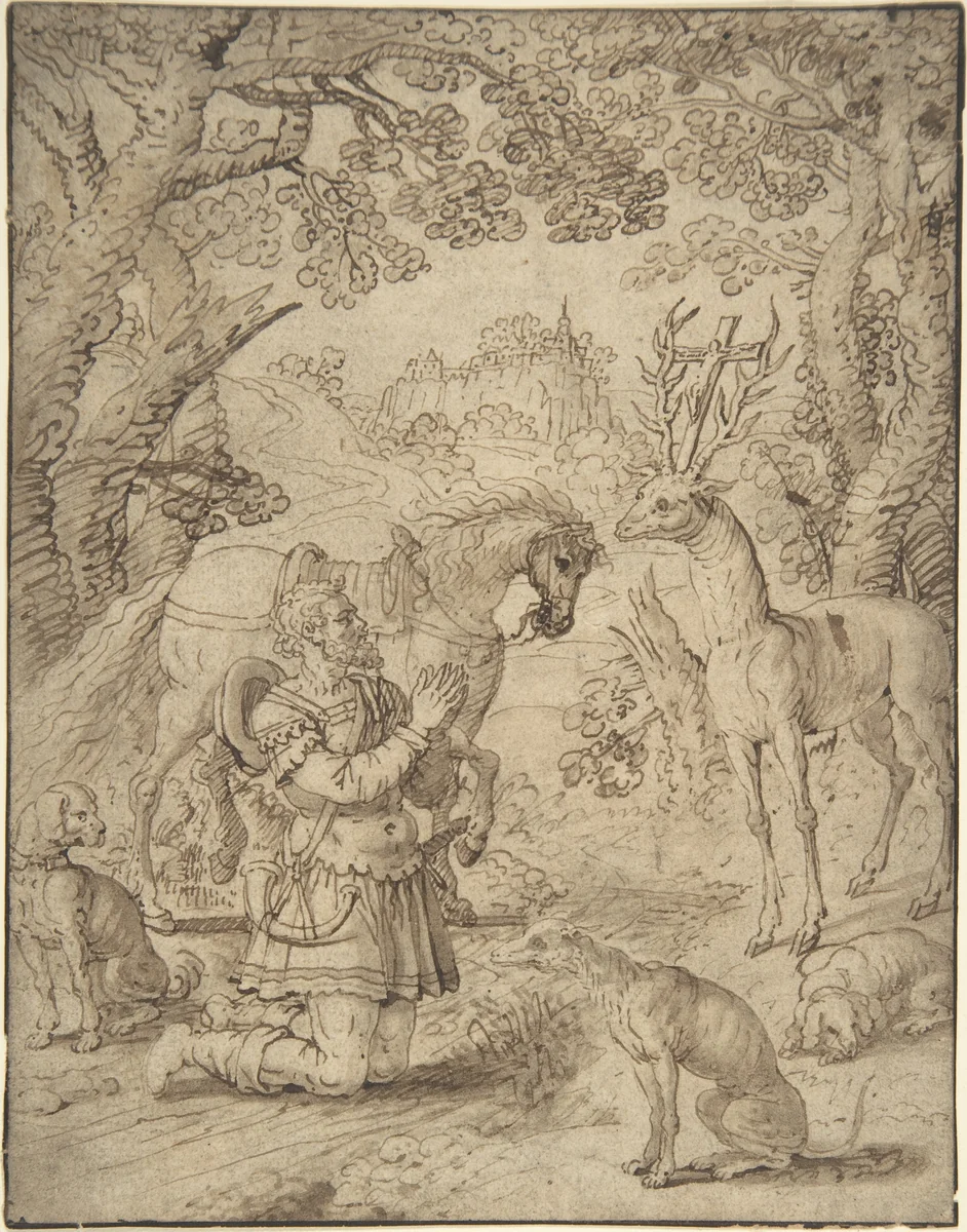 The Vision of St. Eustace by anonymous, drawing, 1600-1699