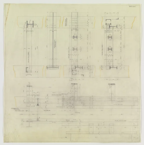 Hermann Lange House, Krefeld, Germany (Framing system. Joining detail sections.) by Ludwig Mies van der Rohe, mies van der rohe archive, 1927