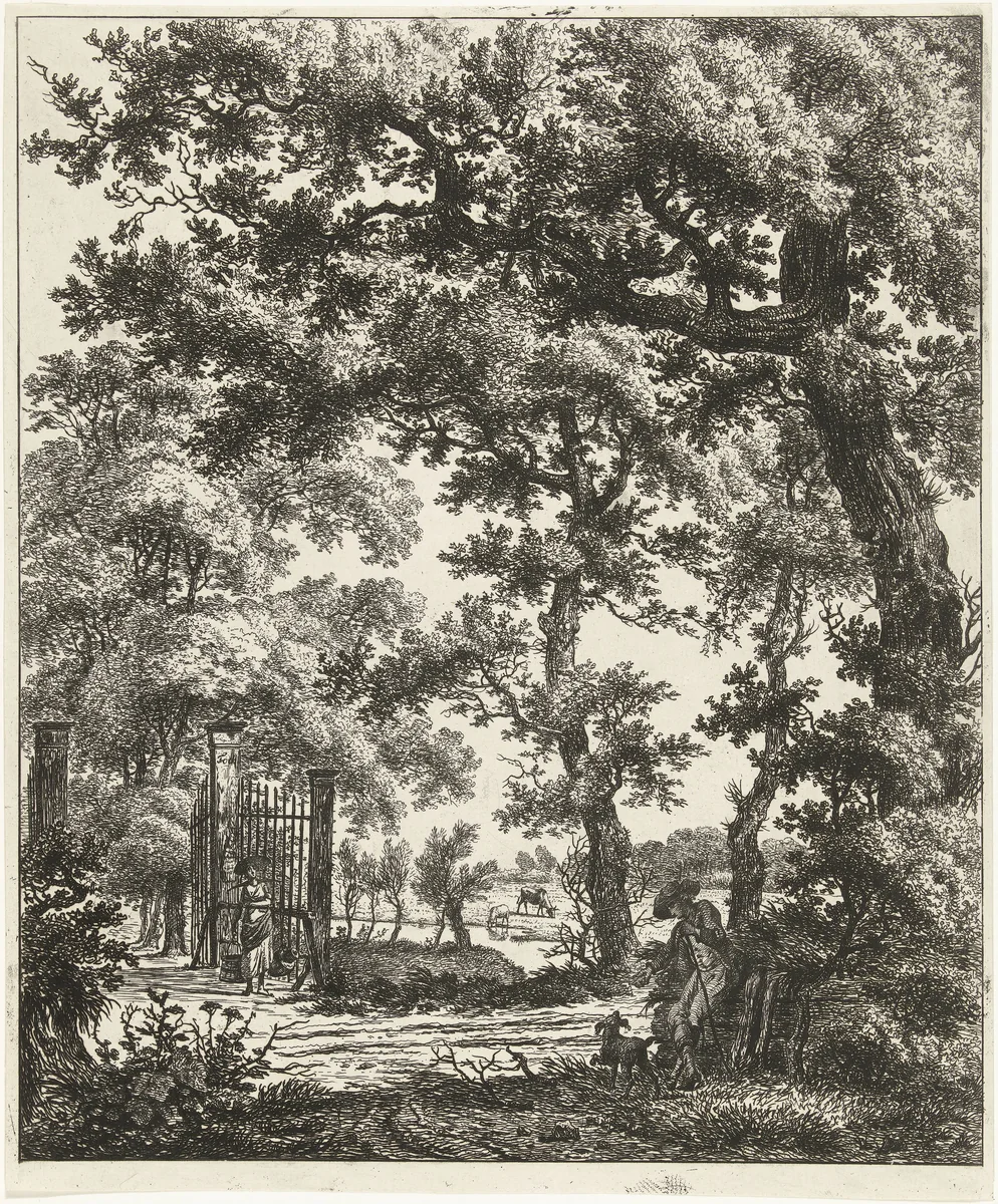 Landschap met vrouw met juk by Hermanus Fock, print, 1781-1822
