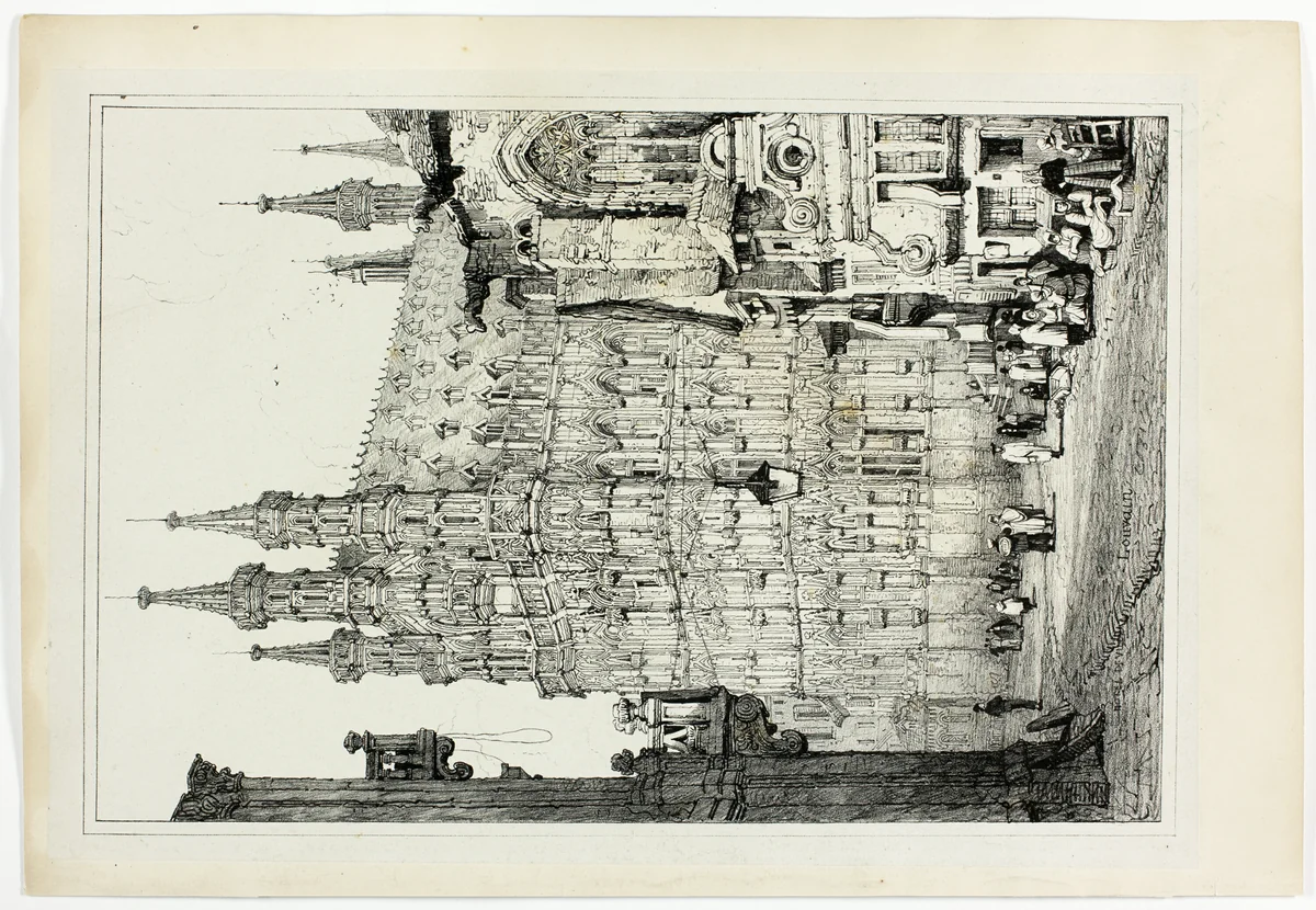 Hotel de Ville, Louvain, from Facsimiles of Sketches made in Flanders and Germany by Samuel Prout, print, 1833