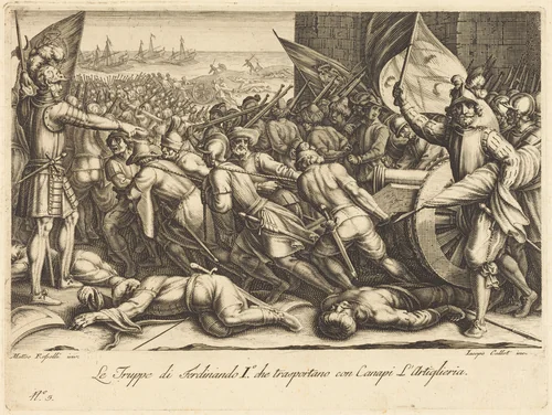 The Re-embarkation of the Troops by Jacques Callot, print, 1614