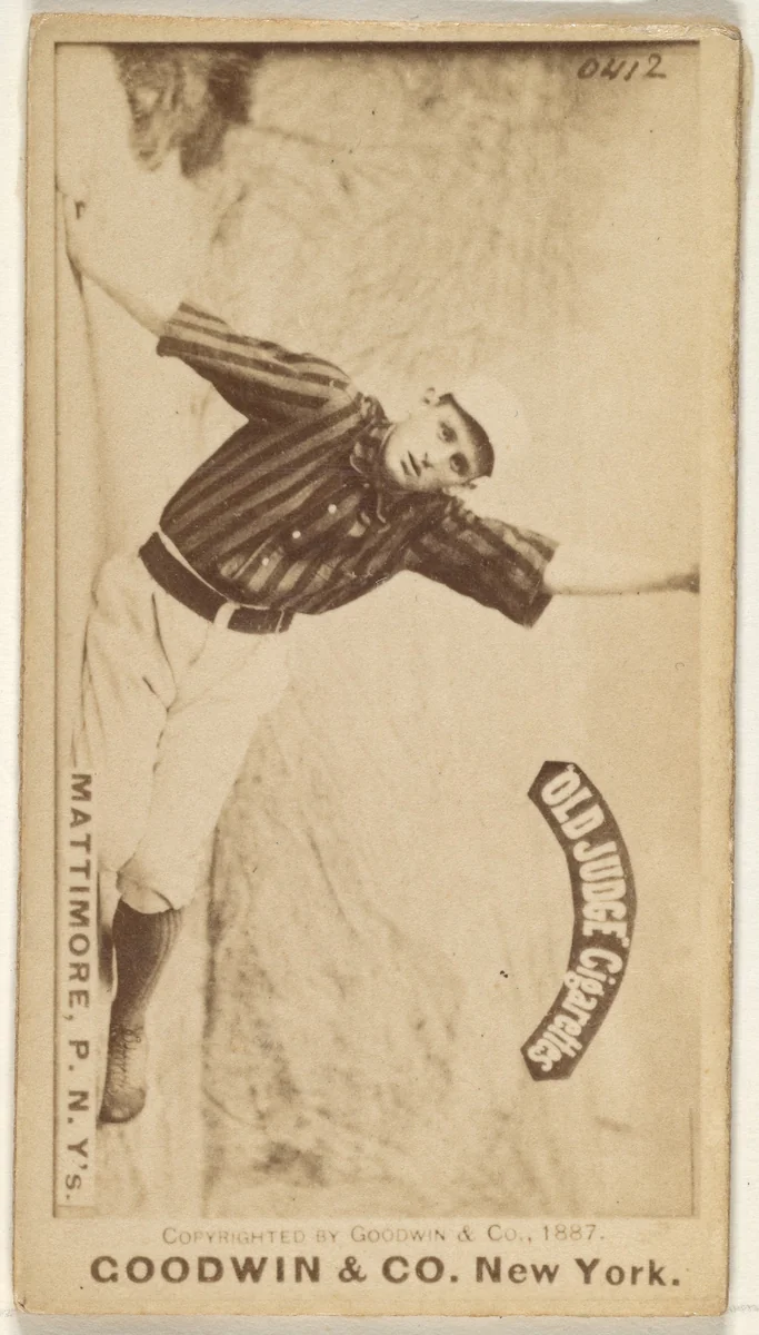 Michael "Mike" Joseph Mattimore, Pitcher, New York, from the Old Judge series (N172) for Old Judge Cigarettes by Goodwin & Company, photograph, 1887