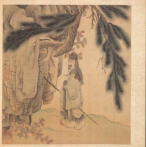 Paintings after Ancient Masters: Scholar with Staff and Brush by Chen Hongshou, painting, 1598-1652