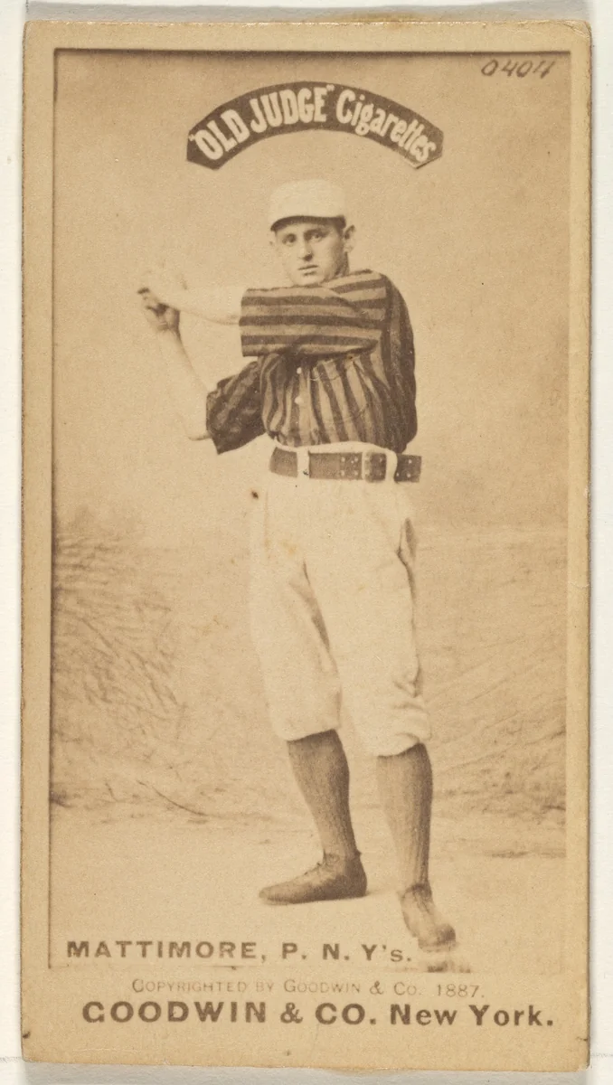 Michael "Mike" Joseph Mattimore, Pitcher, New York, from the Old Judge series (N172) for Old Judge Cigarettes by Goodwin & Company, photograph, 1887