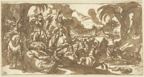 Leeuwenjacht by Antonio Tempesta, drawing, 1565-1630