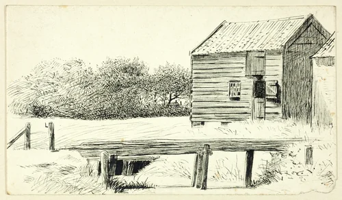 Barn and Bridge by Henry Stacy Marks, drawing, 1849-1898