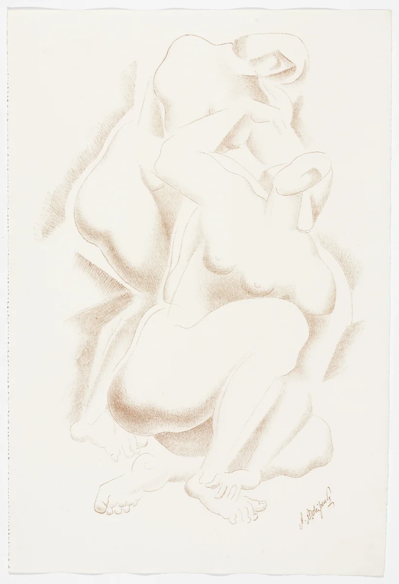 Untitled (Two Figures) from the portfolio Alexandre Archipenko: Dreizehn Steinzeichnungen by Alexander Archipenko, print, 1921