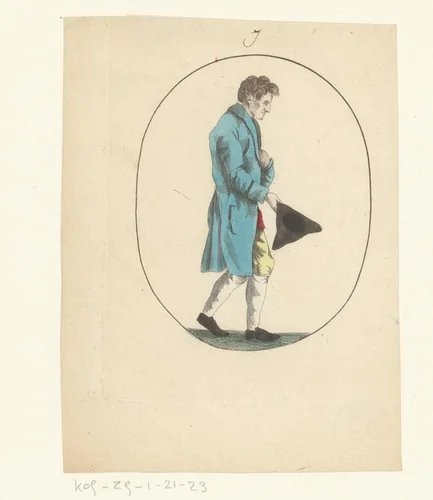 Man met steek in zijn hand en hand in zijn jas by anonymous, print, 1750-1849