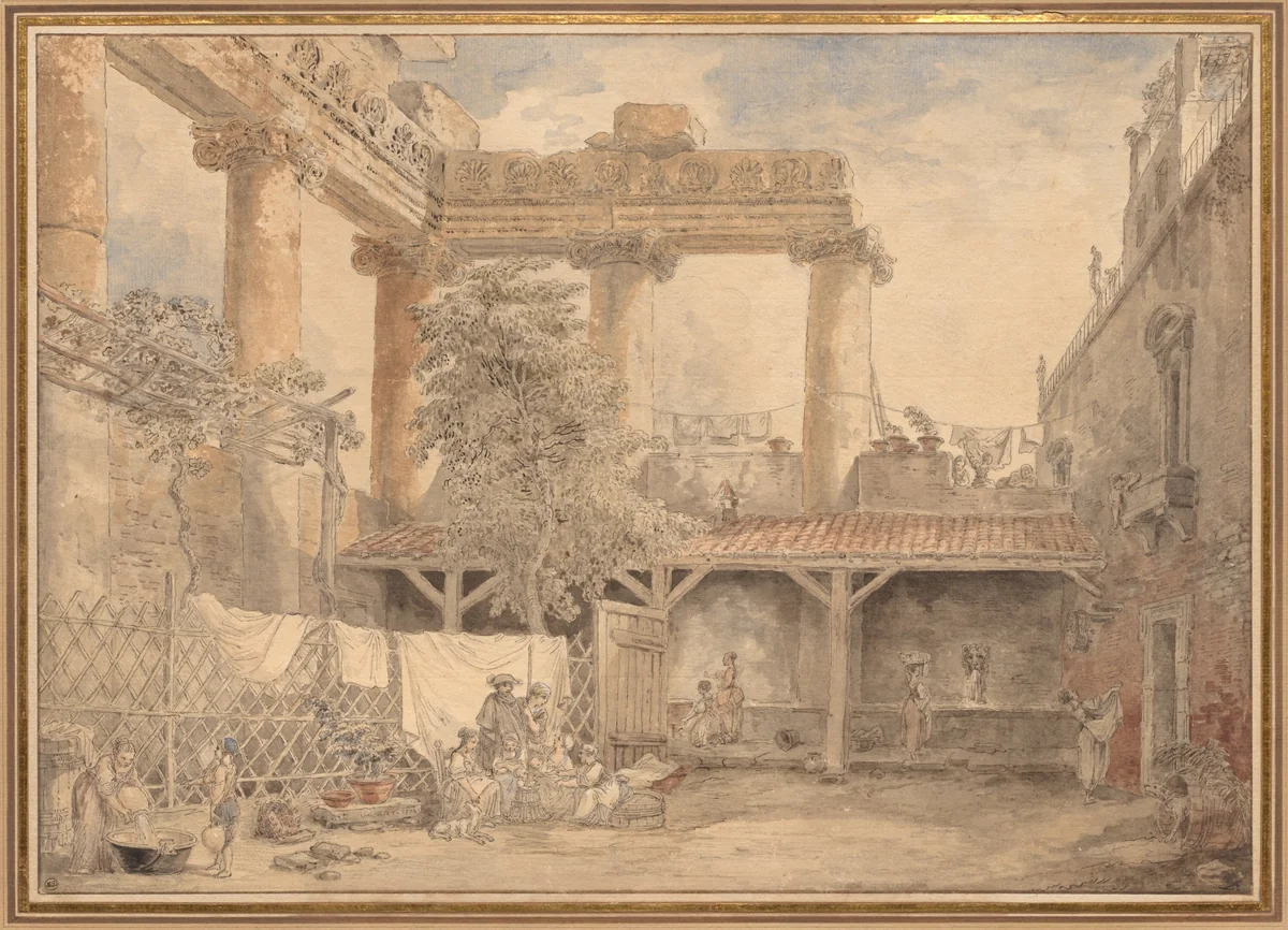 Roman Ruins, Villa Pamfili by Hubert Robert, drawing, 1774