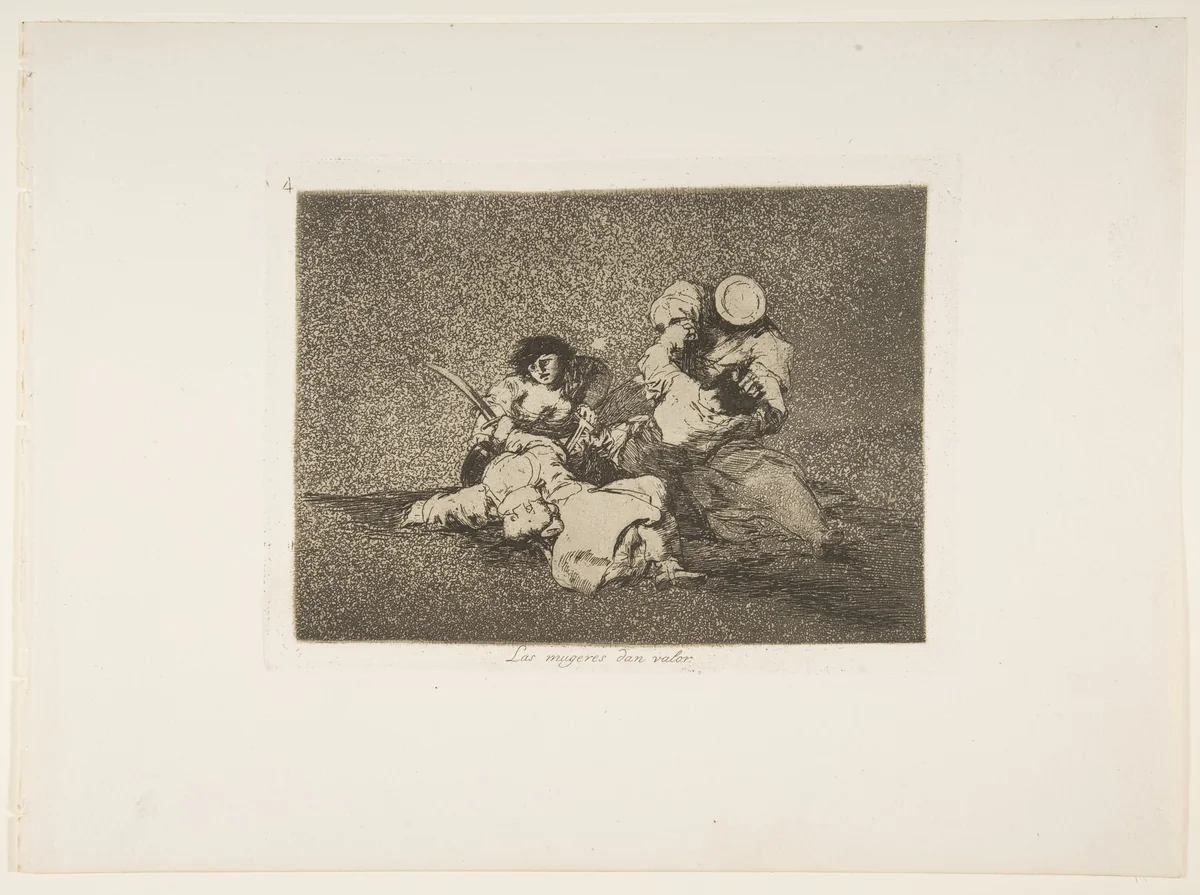 Plate 4 from "The Disasters of War" (Los Desastres de la Guerra): 'The women give courage' (Las mugeres dan valor) by Goya, print, 1810