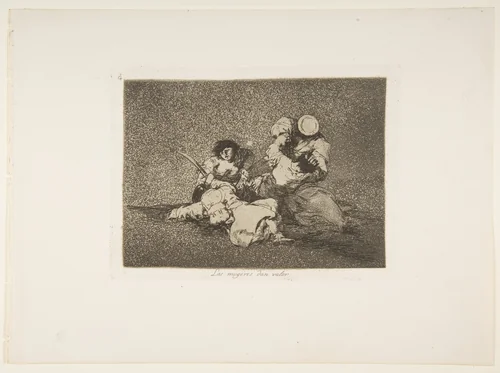Plate 4 from "The Disasters of War" (Los Desastres de la Guerra): 'The women give courage' (Las mugeres dan valor) by Goya, print, 1810