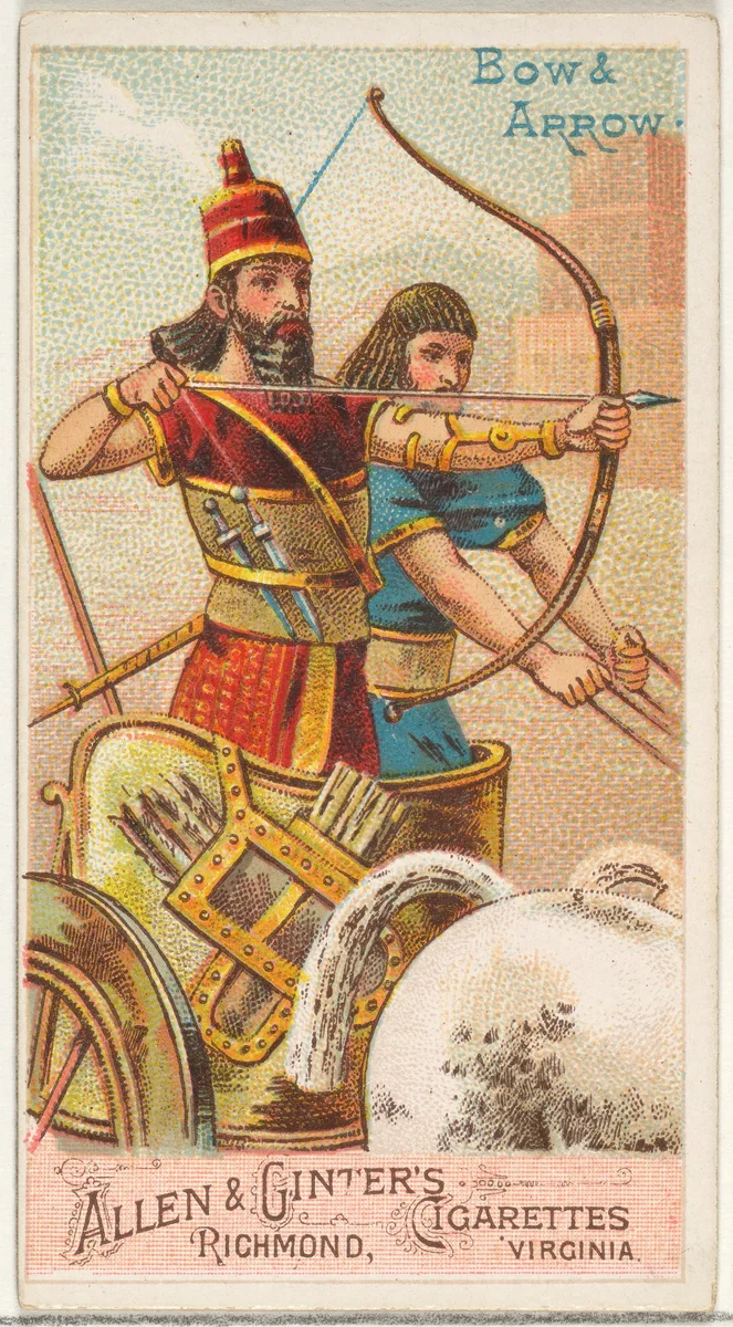 Bow and Arrow, from the Arms of All Nations series (N3) for Allen & Ginter Cigarettes Brands by Allen & Ginter, print, 1887