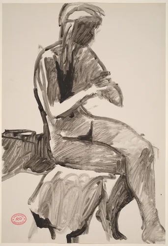 Untitled [seated female nude turned away from light source] by Richard Diebenkorn, drawing, 1955-1967