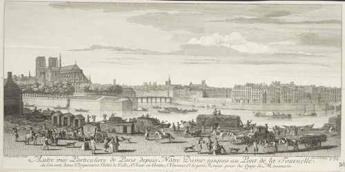 Autre Vue Particulière de Paris depuis Nôtre Dame, Jusques au Pont de la Tournelle by Jacques Rigaud, print, 1729