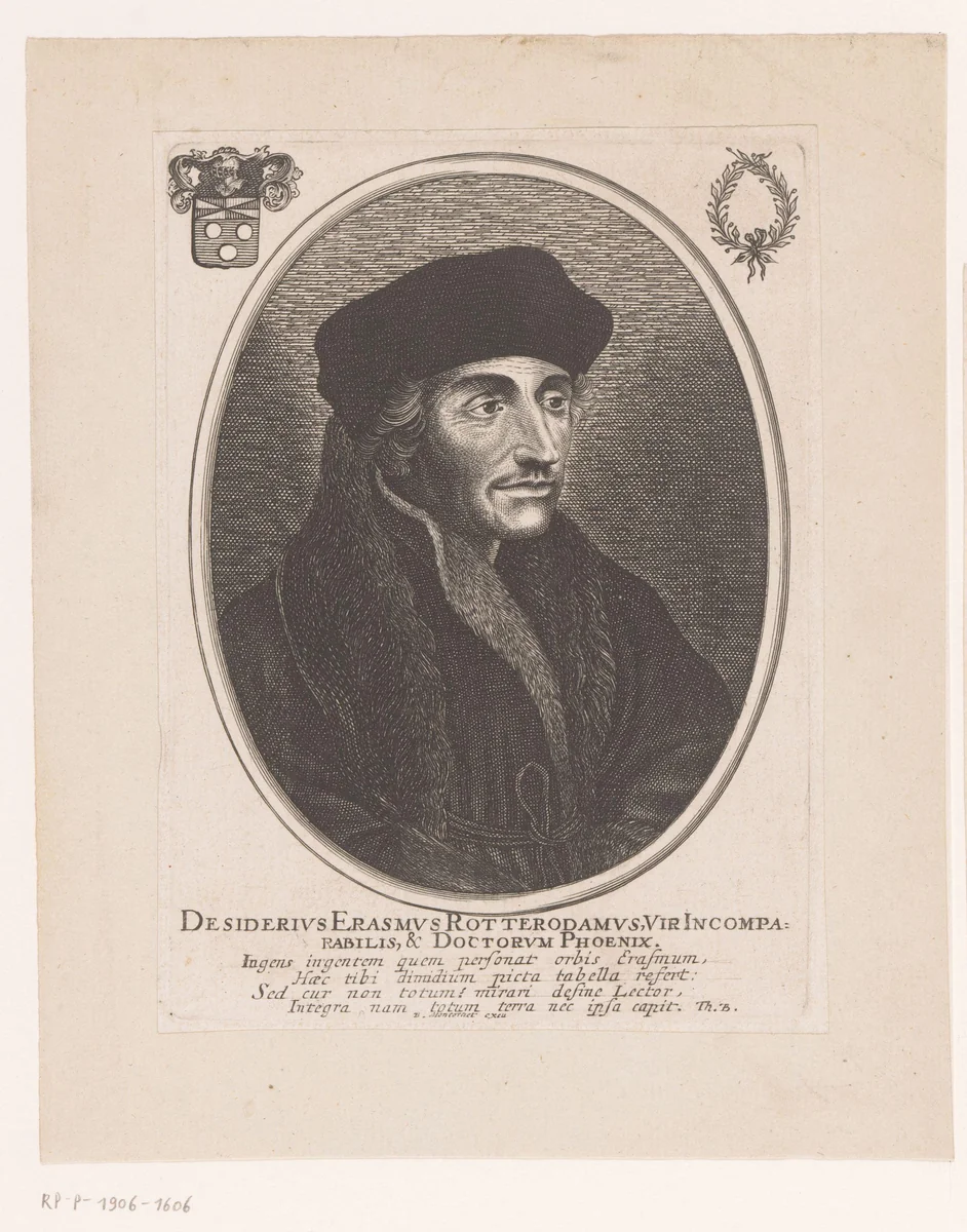 Portret van Desiderius Erasmus by anonymous, print, 1610-1668