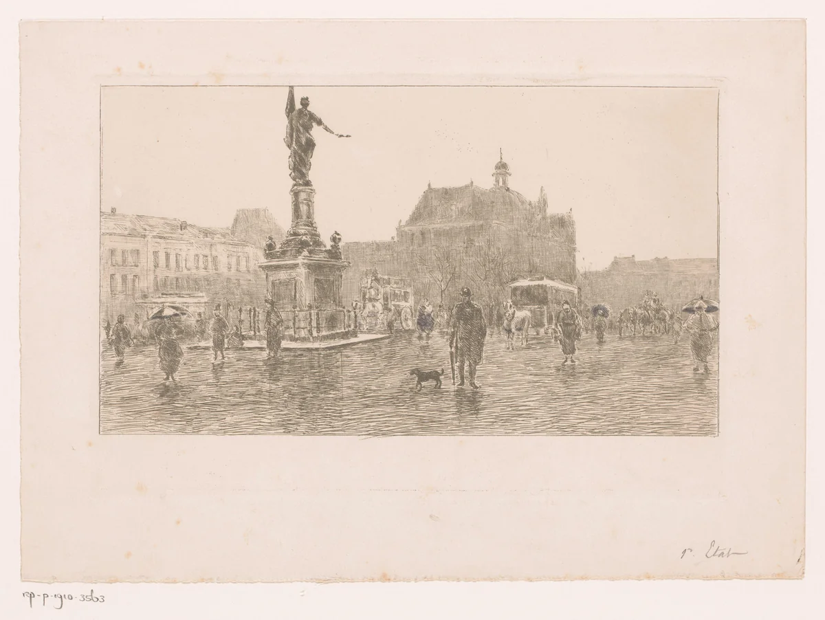Gezicht op de Place de la Commune in Antwerpen by Jules Guiette, print, 1862-1901