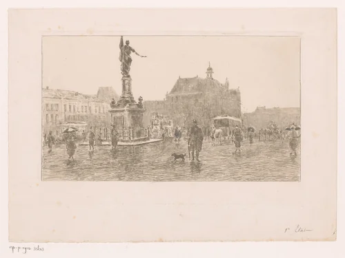 Gezicht op de Place de la Commune in Antwerpen by Jules Guiette, print, 1862-1901