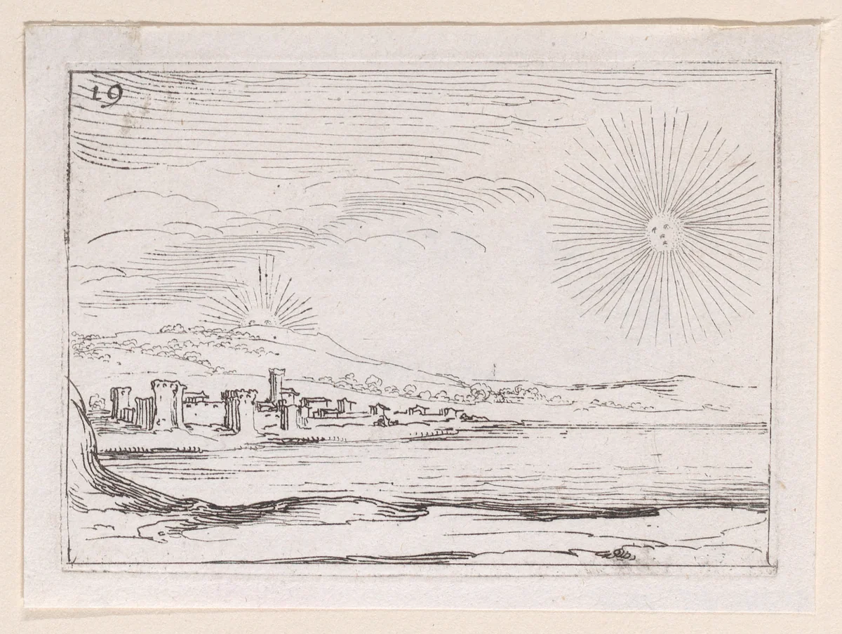 Le Soleil Levant (The Sun Rising), plate 19 from "Lux Claustri ou La Lumière du Cloitre" (The Light of the Cloisters) by Jacques Callot, print, 1621-1635