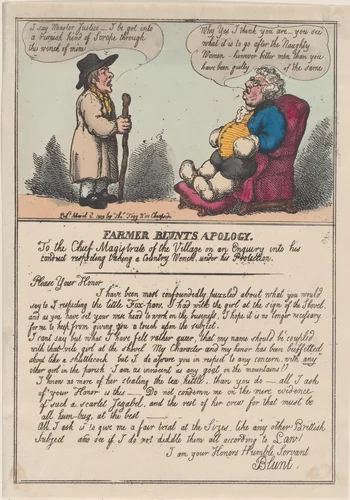 Farmer Blunt's Apology by Thomas Rowlandson, print, 1809