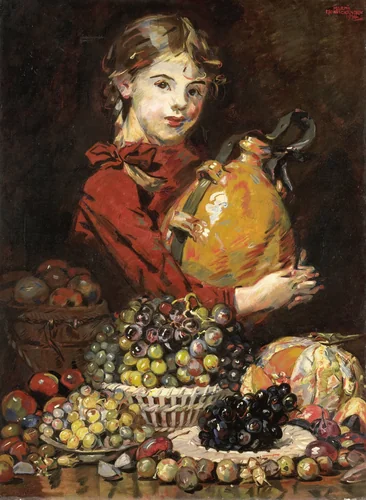 Monarosa, dochter van de schilder, als fruitverkoopster by Martin Monnickendam, painting, 1914