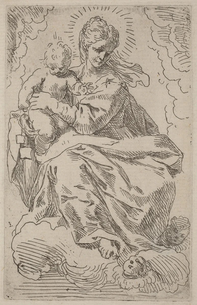 The Virgin and Child by Simone Cantarini, print, 1612-1648