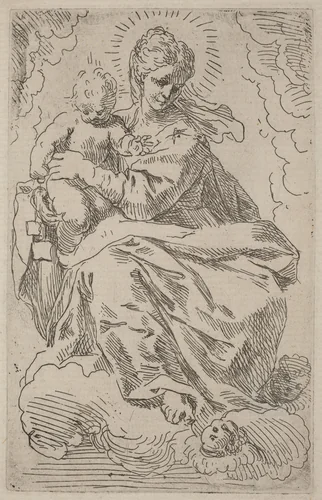 The Virgin and Child by Simone Cantarini, print, 1612-1648