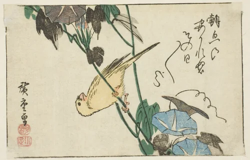Canary and morning glories by Utagawa Hiroshige (歌川広重), print