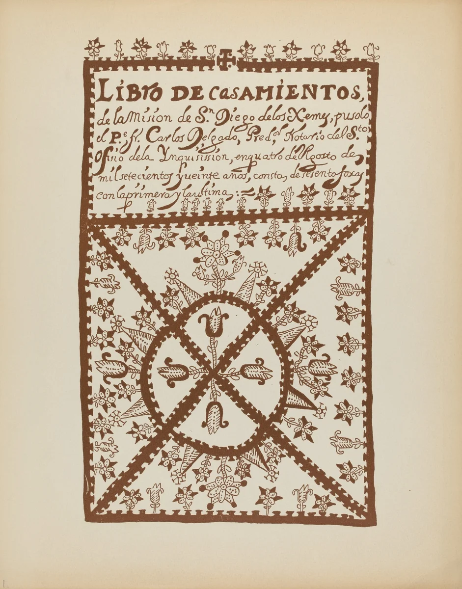 Plate 1: Jemez Book of Marriages: From Portfolio "Spanish Colonial Designs of New Mexico" by American 20th Century, index of american design, 1935-1942