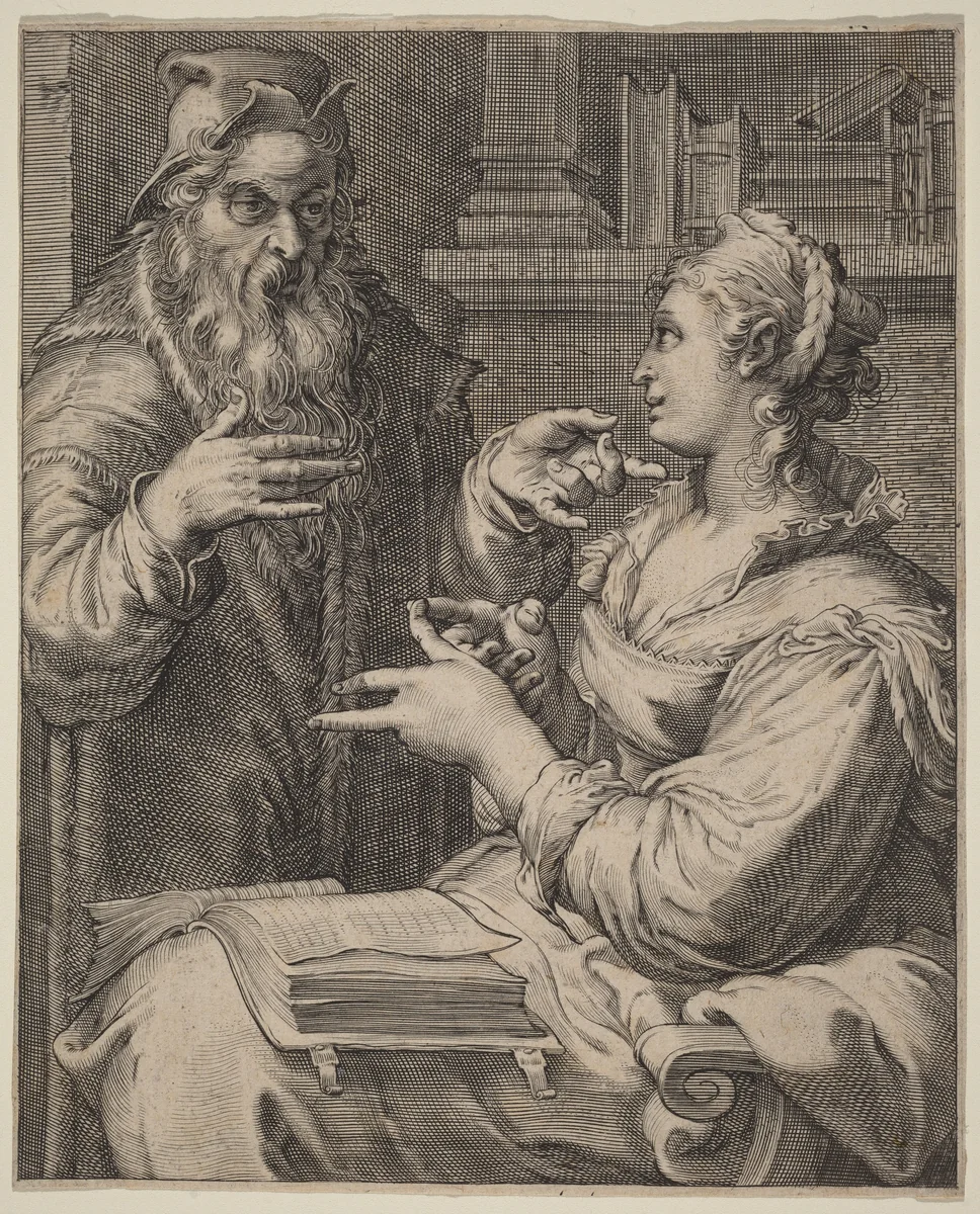 Philosophy by Cornelis Jacobsz Drebbel; Hendrick Goltzius, print, 1592-1602