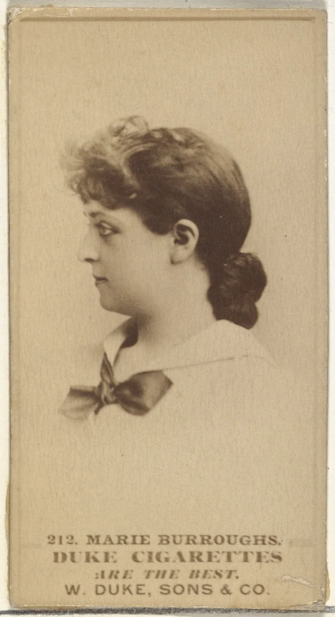 Card Number 212, Marie Burroughs, from the Actors and Actresses series (N145-7) issued by Duke Sons & Co. to promote Duke Cigarettes by W. Duke, Sons & Co., photograph, 1880-1889