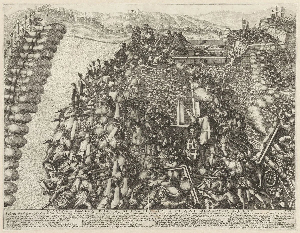 Aanval op Castiglia te Malta by Antonio Francesco Lucini, print, 1665