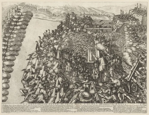 Aanval op Castiglia te Malta by Antonio Francesco Lucini, print, 1665