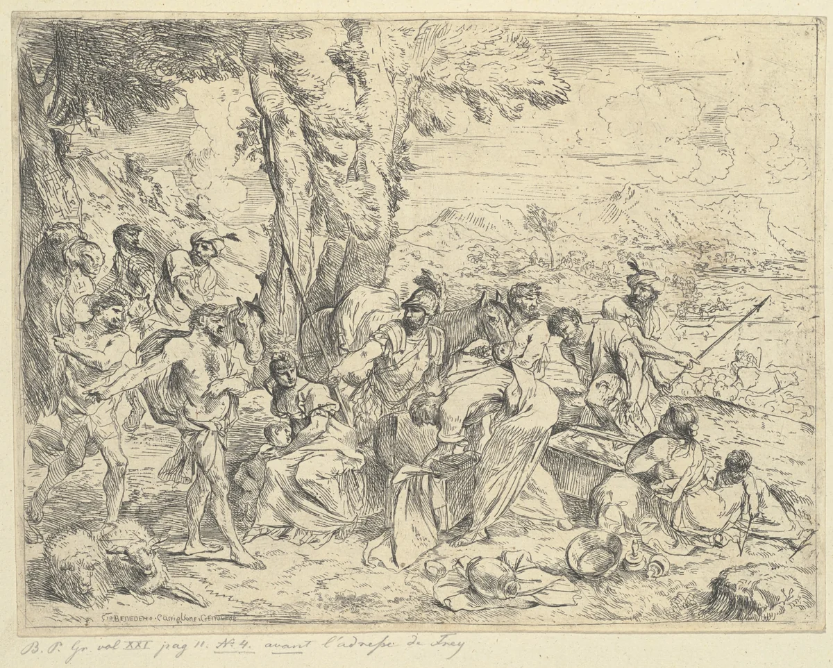 Rachel Concealing Laban's Idols by Andrea De Leone; Giovanni Benedetto Castiglione, print, 1630-1640